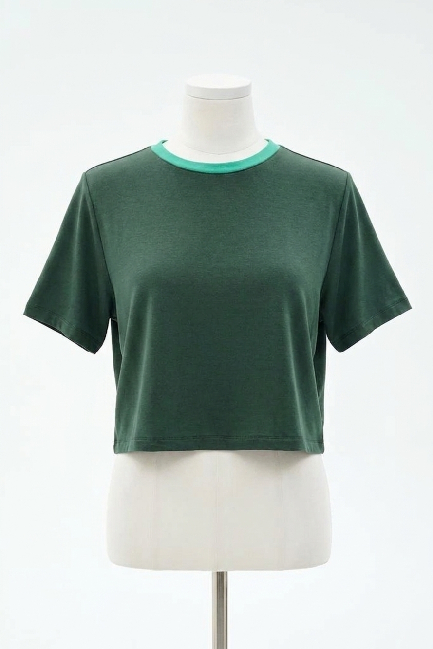 NEW SPLITS59 djuna crop ringer top in military/spearmint